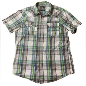 Straight Faded Men’s Plaid Short Sleeve Button Down Shirt - Size M
